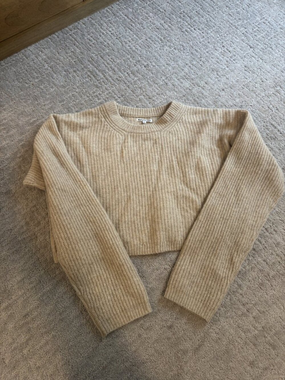 Reformation Ribbed Cropped Crewneck Sweater Oatmeal M